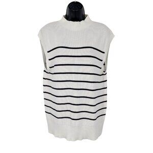 Talbots Striped Mock Neck Sweater Vest Preppy Nautical Knit Top Coastal Size XL